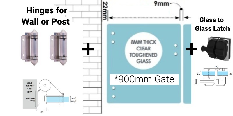 Wall (or Post) Glass Gate Kit - *890mm wide x 1200mm high including hinges and latch. Questions & Answers