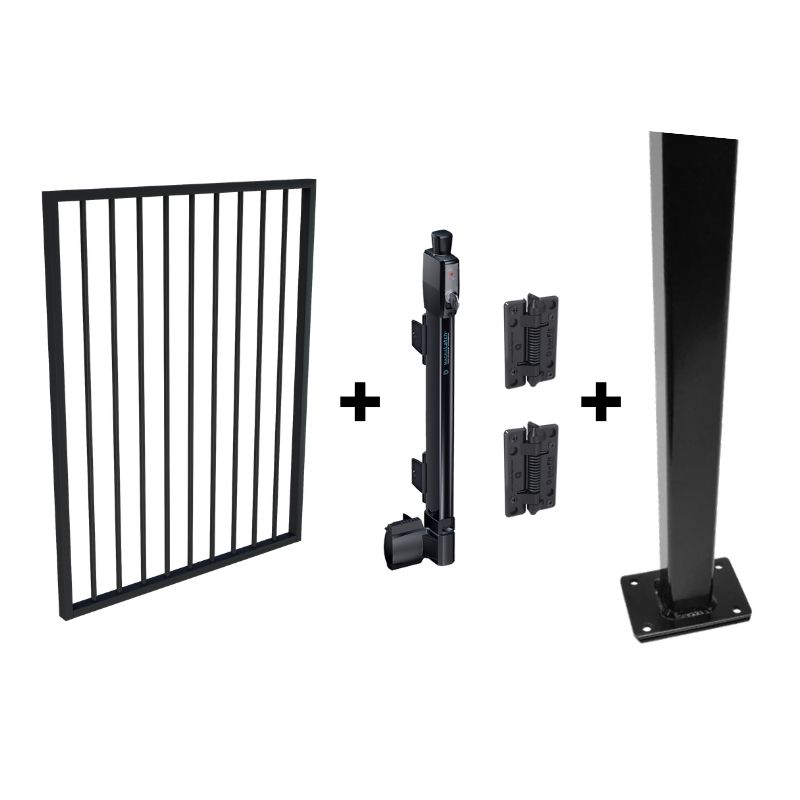 Pool Safe Gate Kit - Easy-Buy Pool Gate Package - with flanged (base plated) latch post (1.6m) to bolt down - Black Questions & Answers