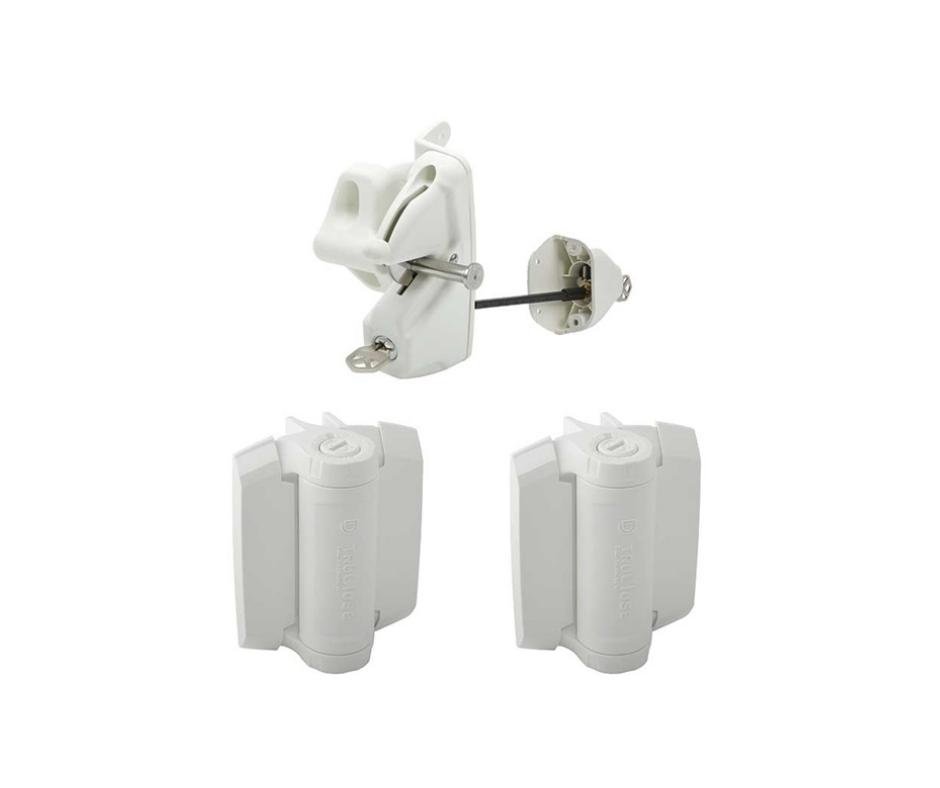 Heavy Duty Deluxe Lockable Latch and Self Closing Hinge Kit - White (This is NOT a Pool Safe Latch). Questions & Answers